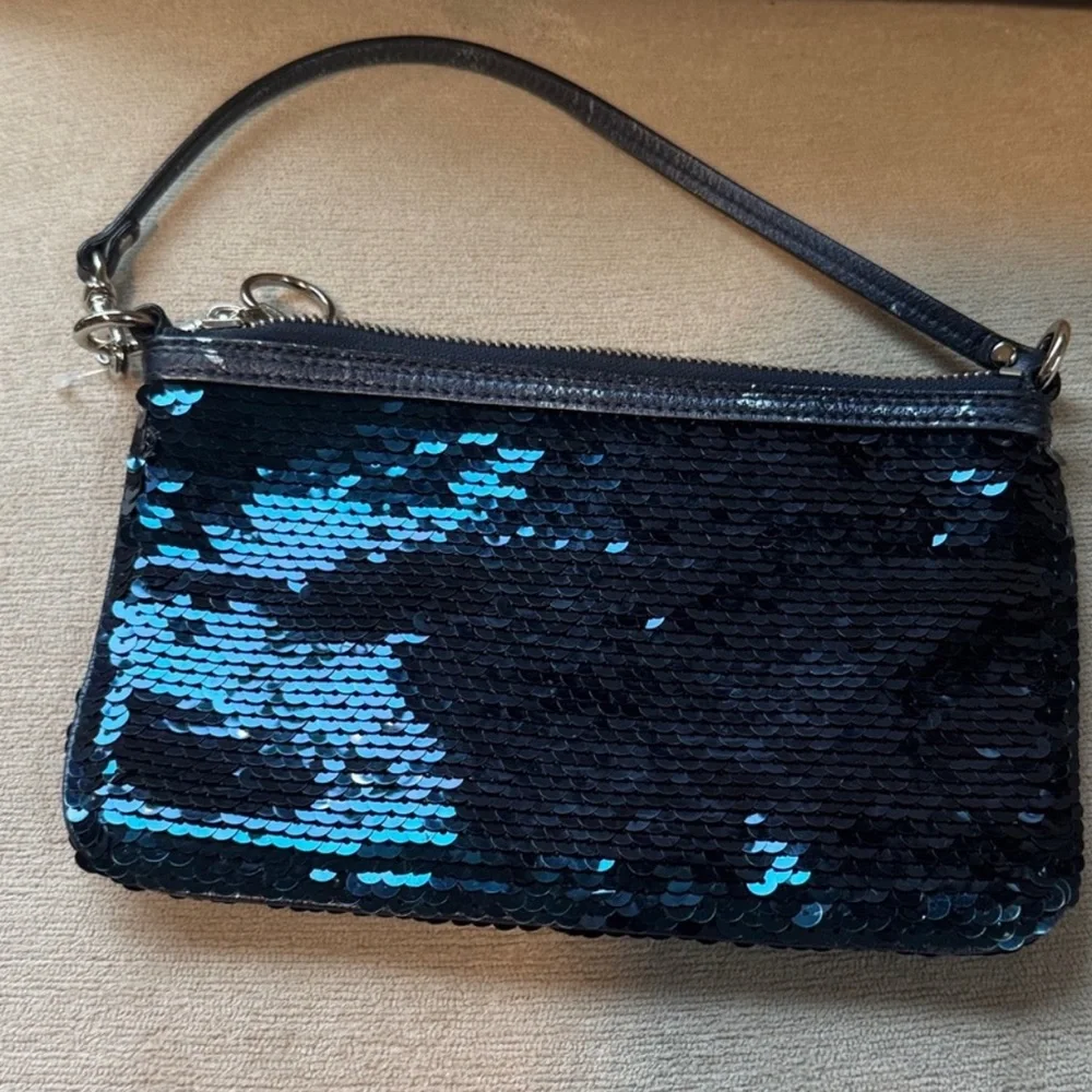 RARE Y2K Coach Poppy Sequin Purse/Wristlet Sapphire Blue “ SPECIAL EDITION “
